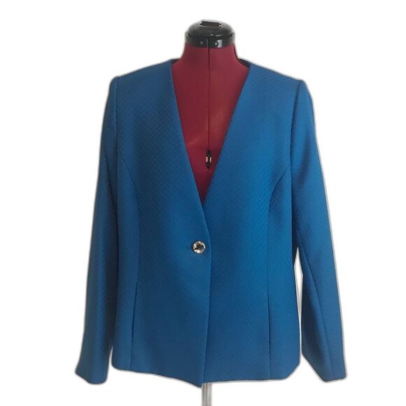 Tahari ASL Blazer Women's Plus Size 18 Blue Long Sleeve One-button Closure - Picture 1 of 8